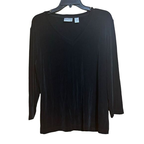 Chico's Tops - Chicos Travelers Top Womens Large Black Acetate Slinky Stretch V Neck Blouse